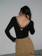 Double Sided Keyhole Trendy Rib Long Sleeve Shirt