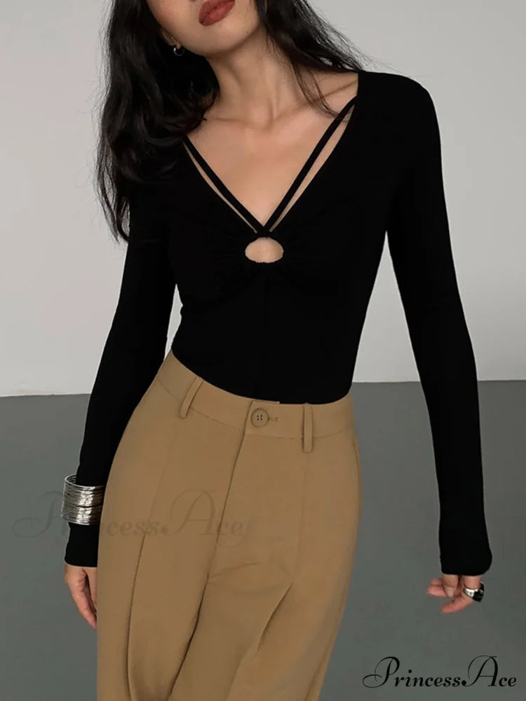 Double Sided Keyhole Trendy Rib Long Sleeve Shirt