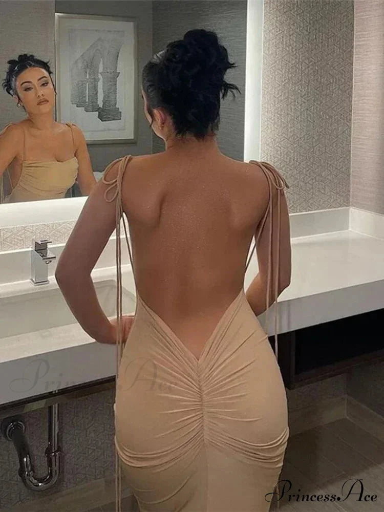 Draped Backless Maxi Dress