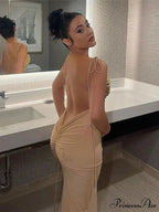 Draped Backless Maxi Dress