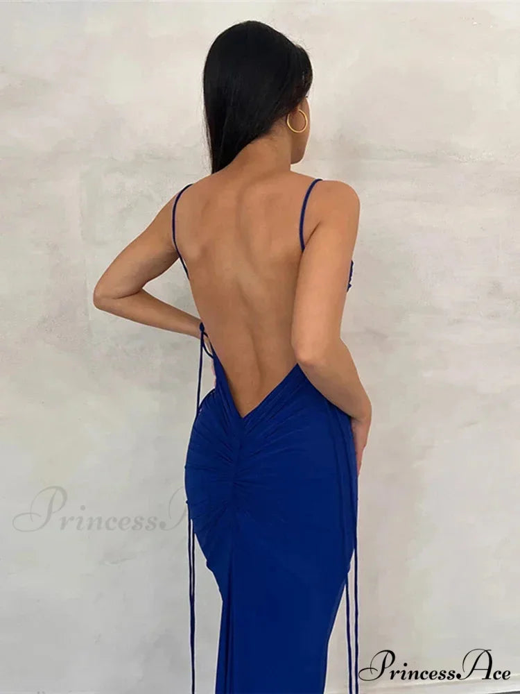 Draped Backless Maxi Dress