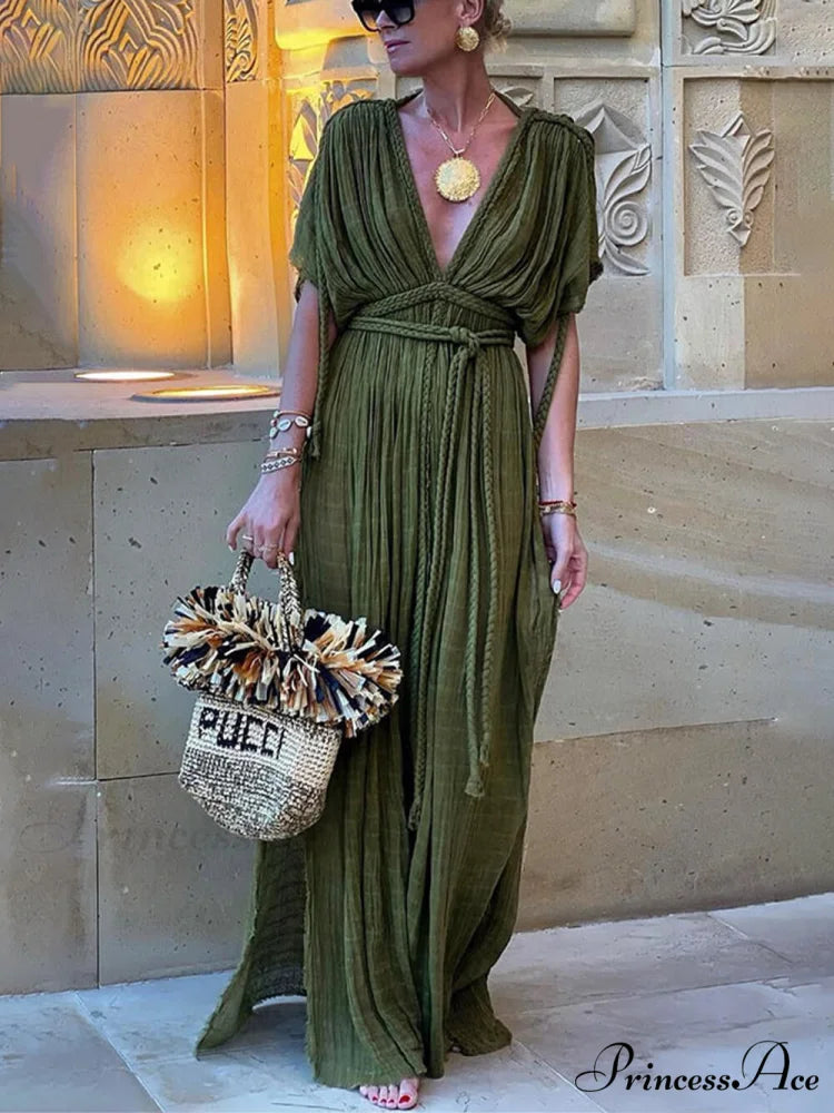 Draped Braids Kimono Cover Graceful Up Slit Maxi Dress