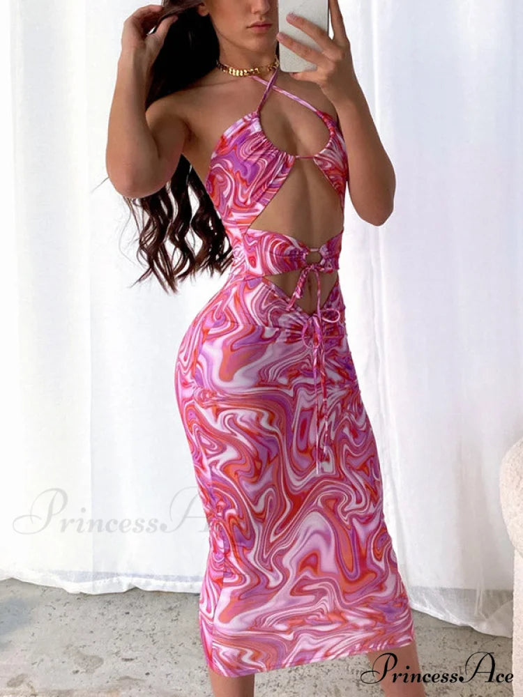 Draped Neck Sheer Corset Split Classic Cocktail Midi Dress - Apricot