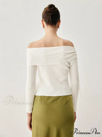 Drawstring Overfold Off Shoulder Modern Slit Ribbed Knit Top