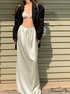 Drawstring Satin Graceful Maxi Skirt
