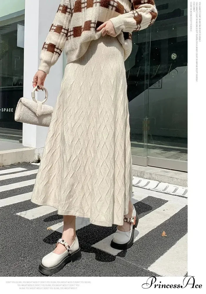 Drooping Elegant A-line High Waist Slim Woolen Comfortable Trendy Long Skirt