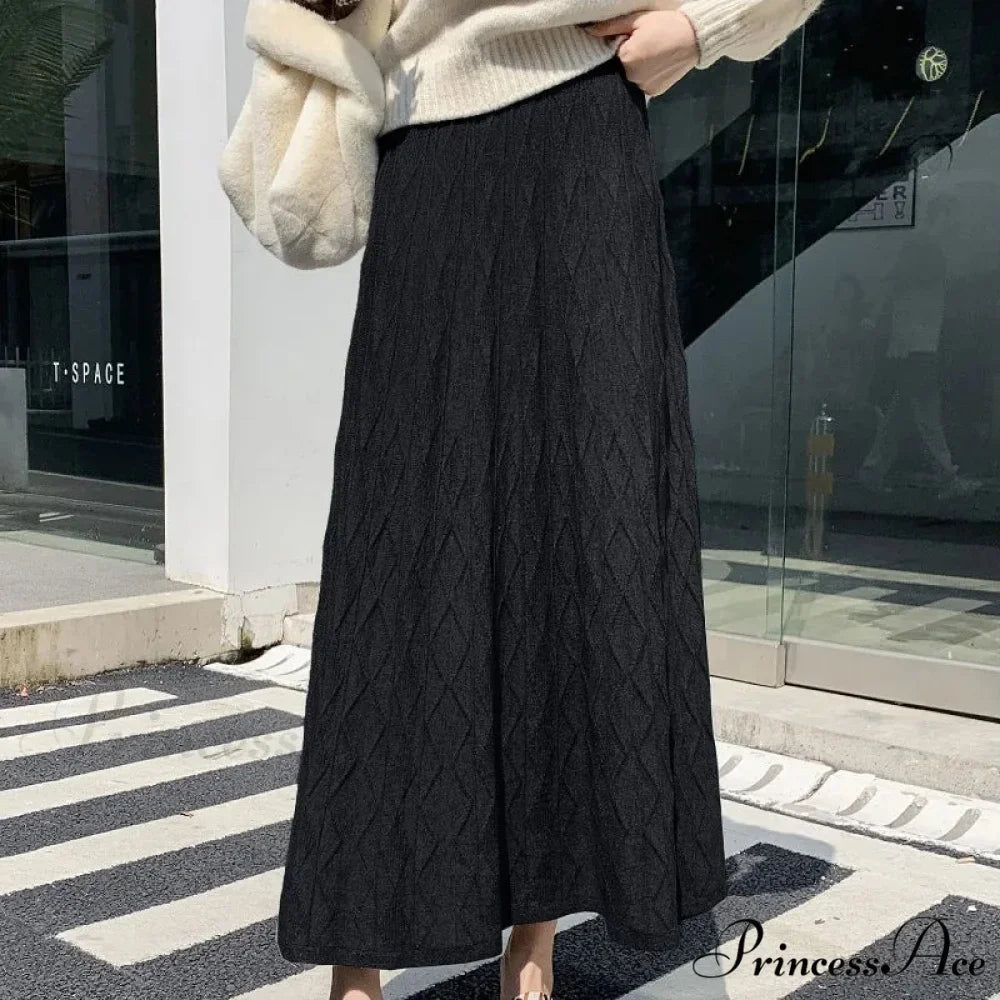 Drooping Elegant A-line High Waist Slim Woolen Comfortable Trendy Long Skirt