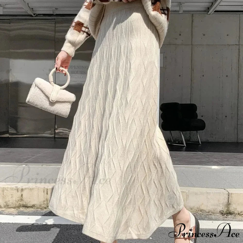 Drooping Elegant A-line High Waist Slim Woolen Comfortable Trendy Long Skirt