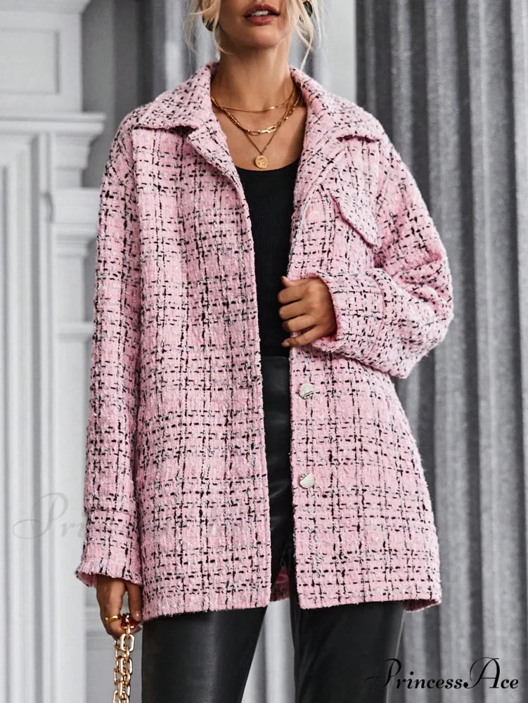 Drop Shoulder Flap Pocket Tweed Coat