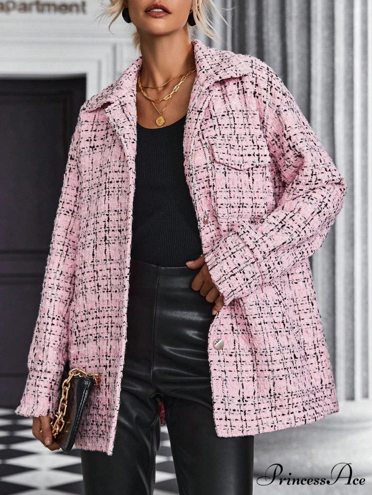 Drop Shoulder Flap Pocket Tweed Coat