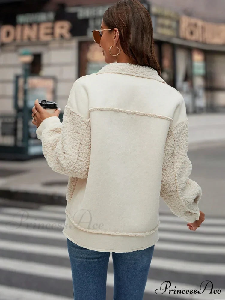 Drop Shoulder Teddy Panel Coat