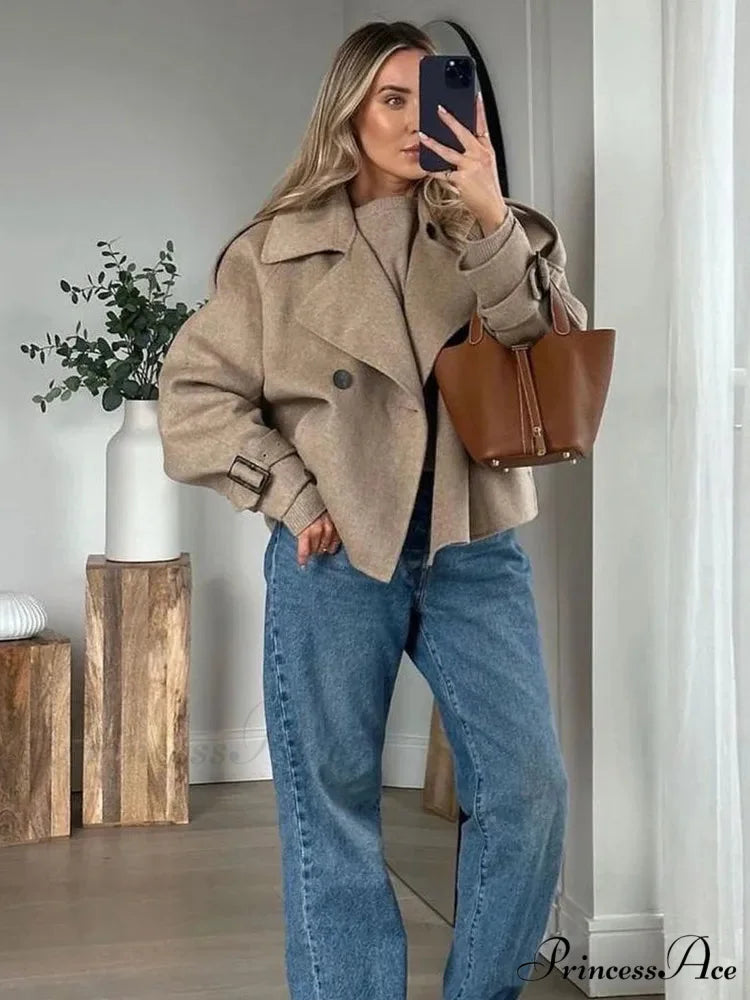 Dual Breasted Woolen Mix Coat