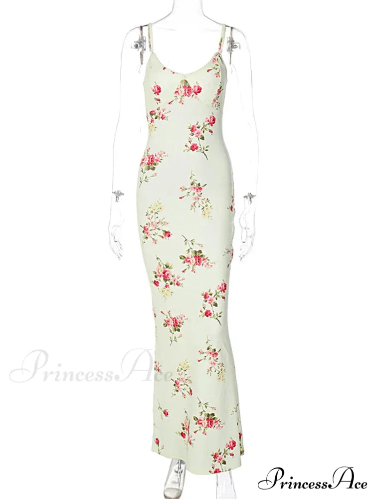 Dulzura Print Strap Midi Bodycon Party Clothes Summer Long Y2K Evening Holiday Floral Dress