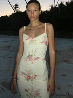 Dulzura Print Strap Midi Bodycon Party Clothes Summer Long Y2K Evening Holiday Floral Dress