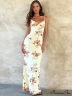 Dulzura Print Strap Midi Bodycon Party Clothes Summer Long Y2K Evening Holiday Floral Dress