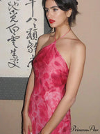 Dulzura Rose Print Lace Up Halter Mini Sexy Backless Party OutFit Birthday Clothes Y2K Floral Dress