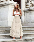 Durable Ball Gown Tall Waist Folded Mesh Dating Maxi Skirt