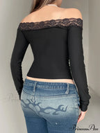 Durable Bow Patchwork Lace Slash Neck Extended Sleeve Knit Top