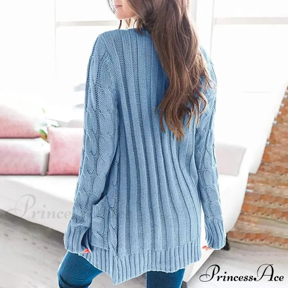 Durable Cable Knit Baggy Button Up Cardigan