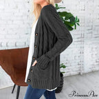 Durable Cable Knit Baggy Button Up Cardigan