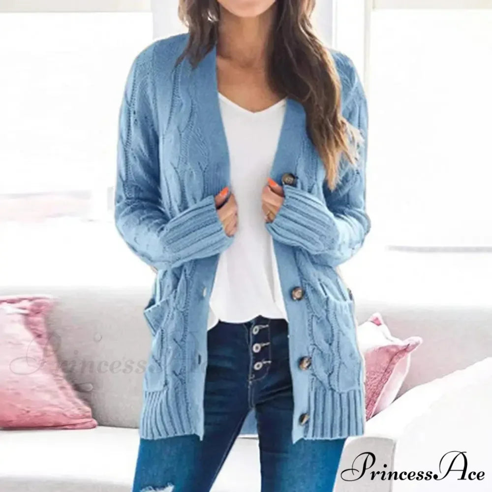 Durable Cable Knit Baggy Button Up Cardigan