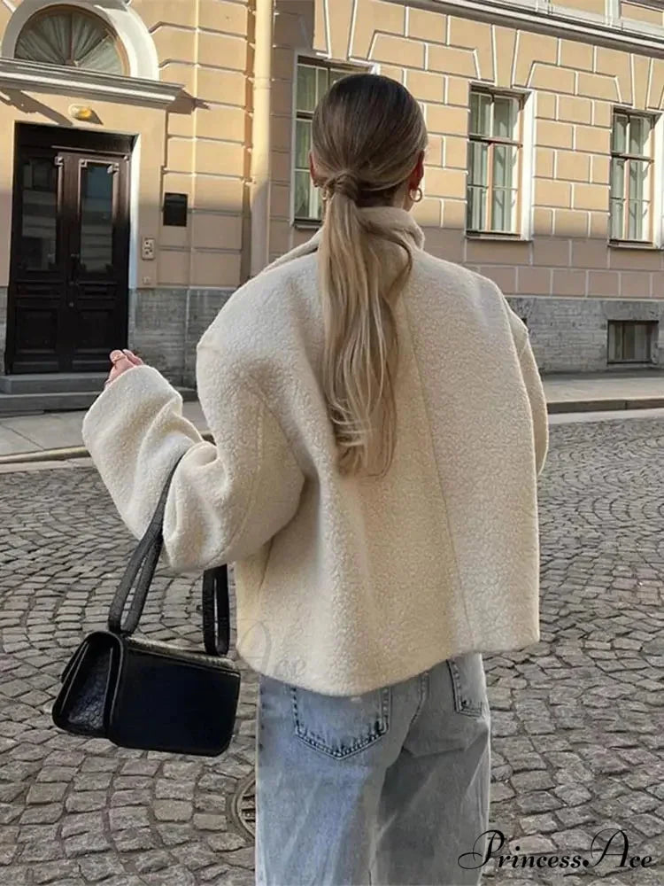 Durable Collar Zipper Woolen Jacket