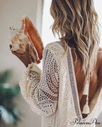 Durable Complete Sleeve Empty Out Alluring Plunging Neckline Mini Boho Dress