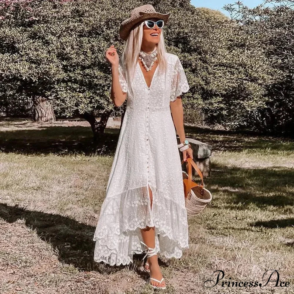 Durable Flower Short Sleeve Bohemian Dress
