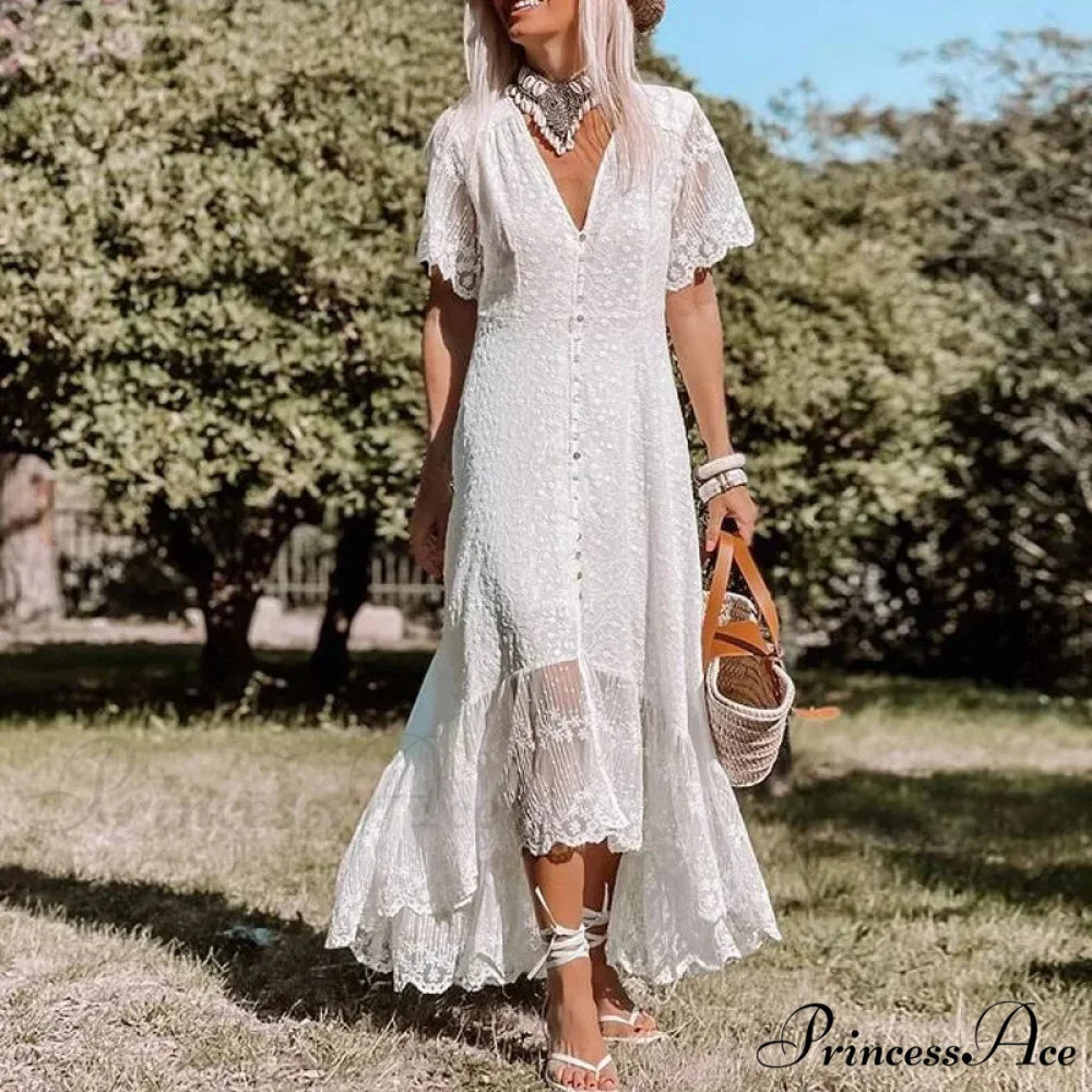 Durable Flower Short Sleeve Bohemian Dress