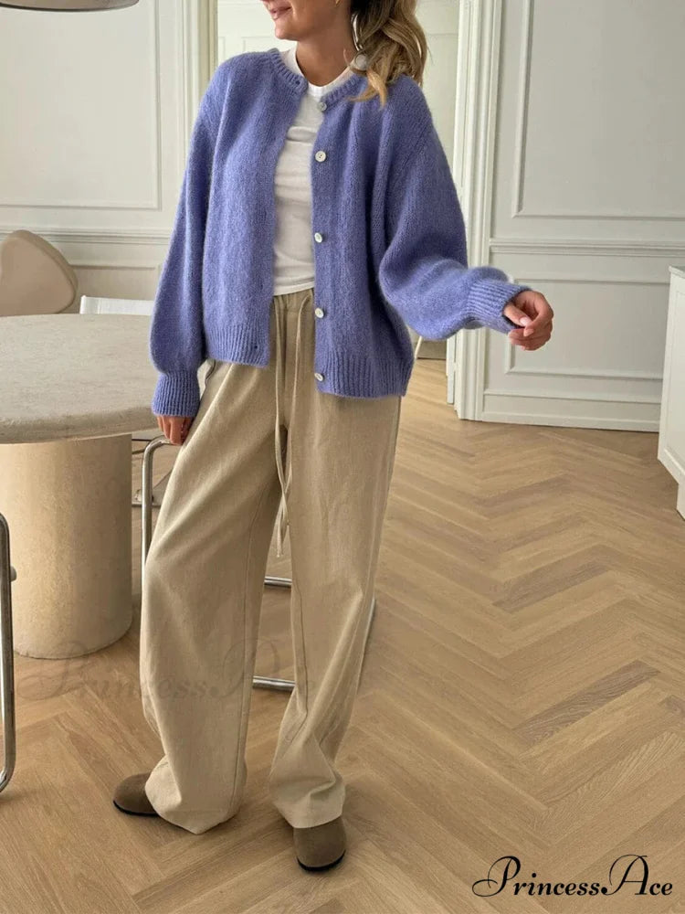 Durable Fluffy Button Up Knit Cardigan