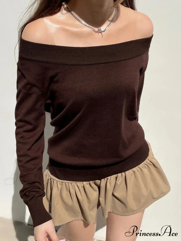 Durable Knitted Slash Neck Extended Sleeve Pullover Jumper