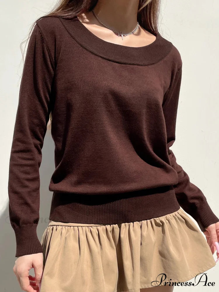 Durable Knitted Slash Neck Extended Sleeve Pullover Jumper