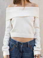 Durable Knitted Slash Neck Fundamental Long Sleeve Pullover Sweater