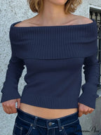 Durable Knitted Slash Neck Fundamental Long Sleeve Pullover Sweater