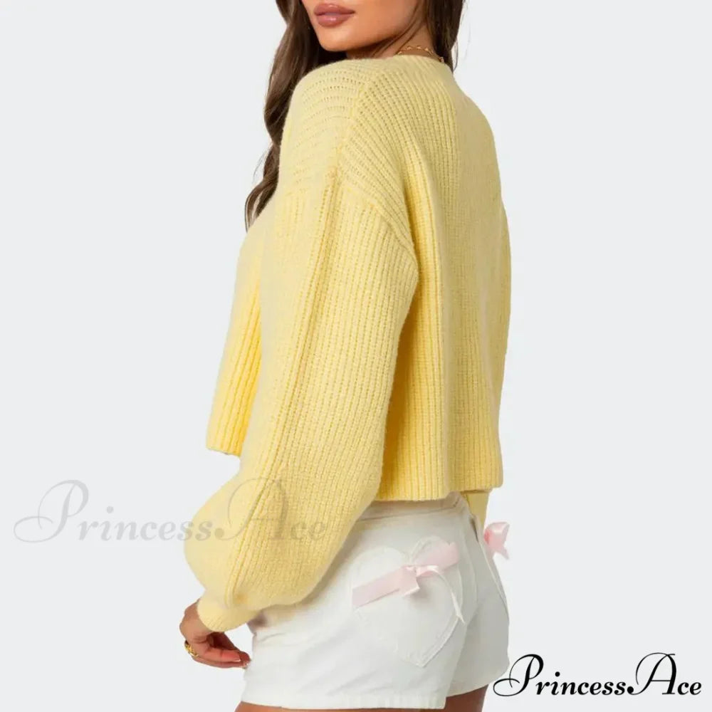 Durable Lantern Sleeve Button Down Knit Cardigan