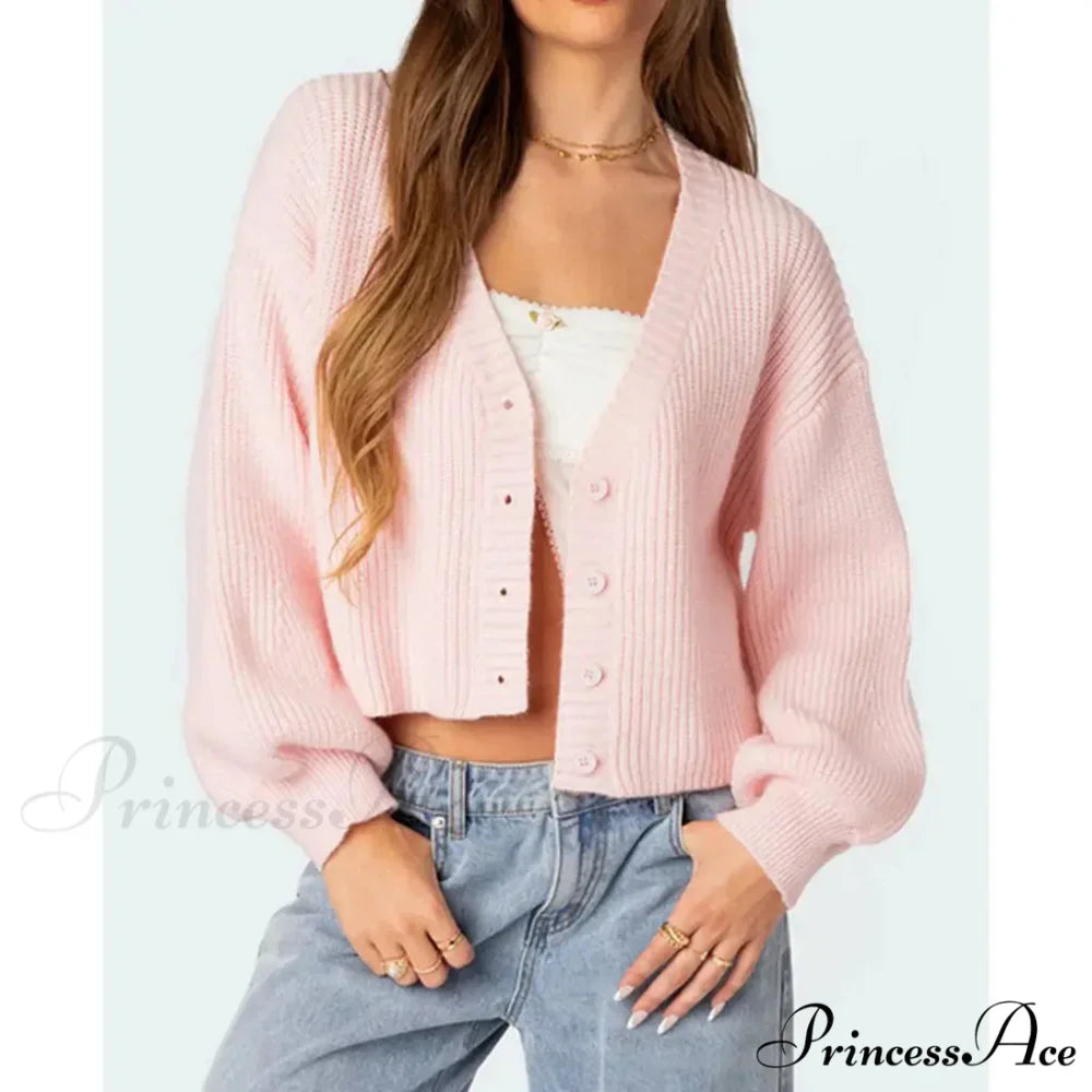 Durable Lantern Sleeve Button Down Knit Cardigan