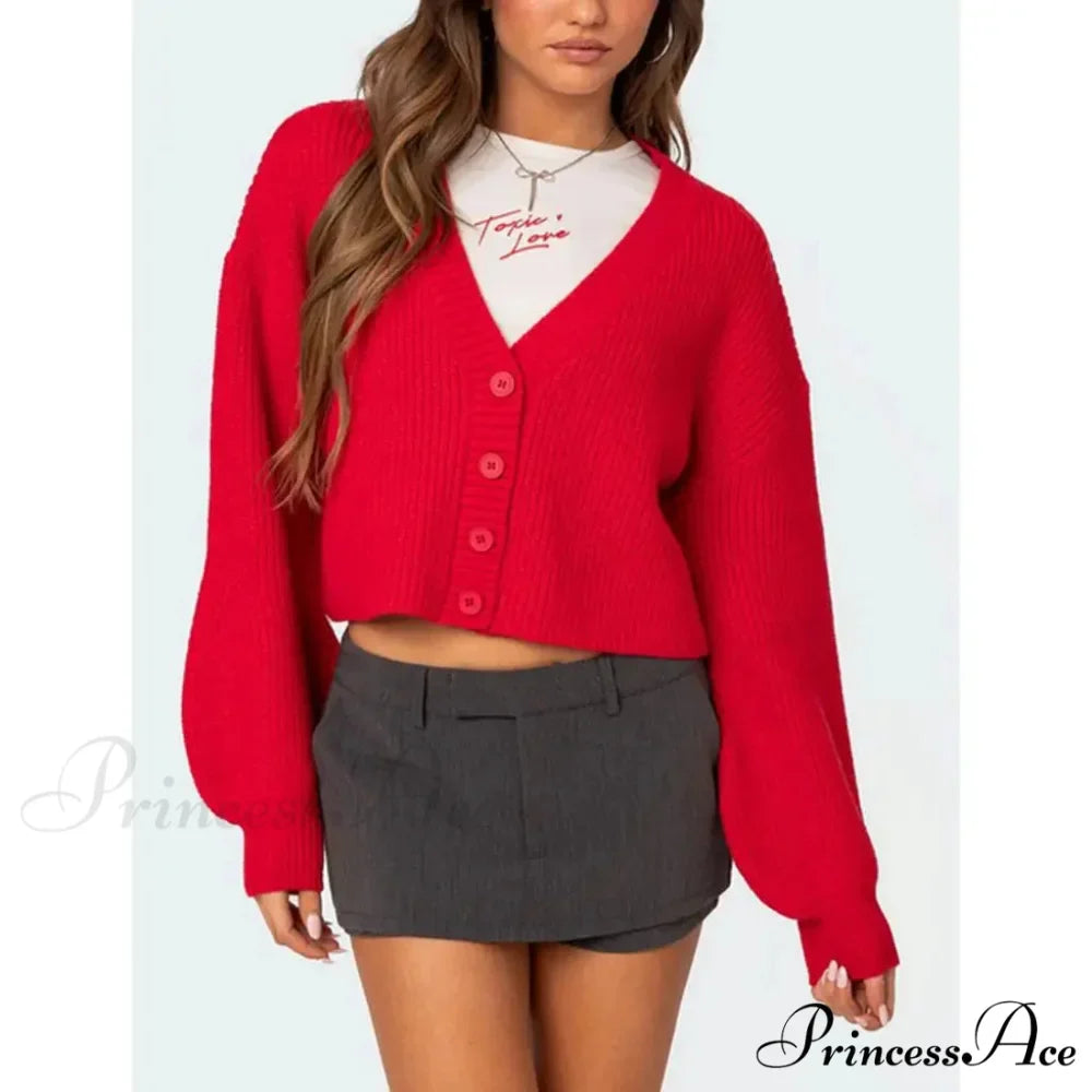 Durable Lantern Sleeve Button Down Knit Cardigan