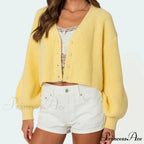 Durable Lantern Sleeve Button Down Knit Cardigan