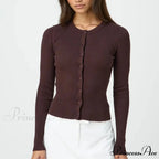 Durable Ridged Button Up Trim Knit Cardigan