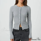 Durable Ridged Button Up Trim Knit Cardigan