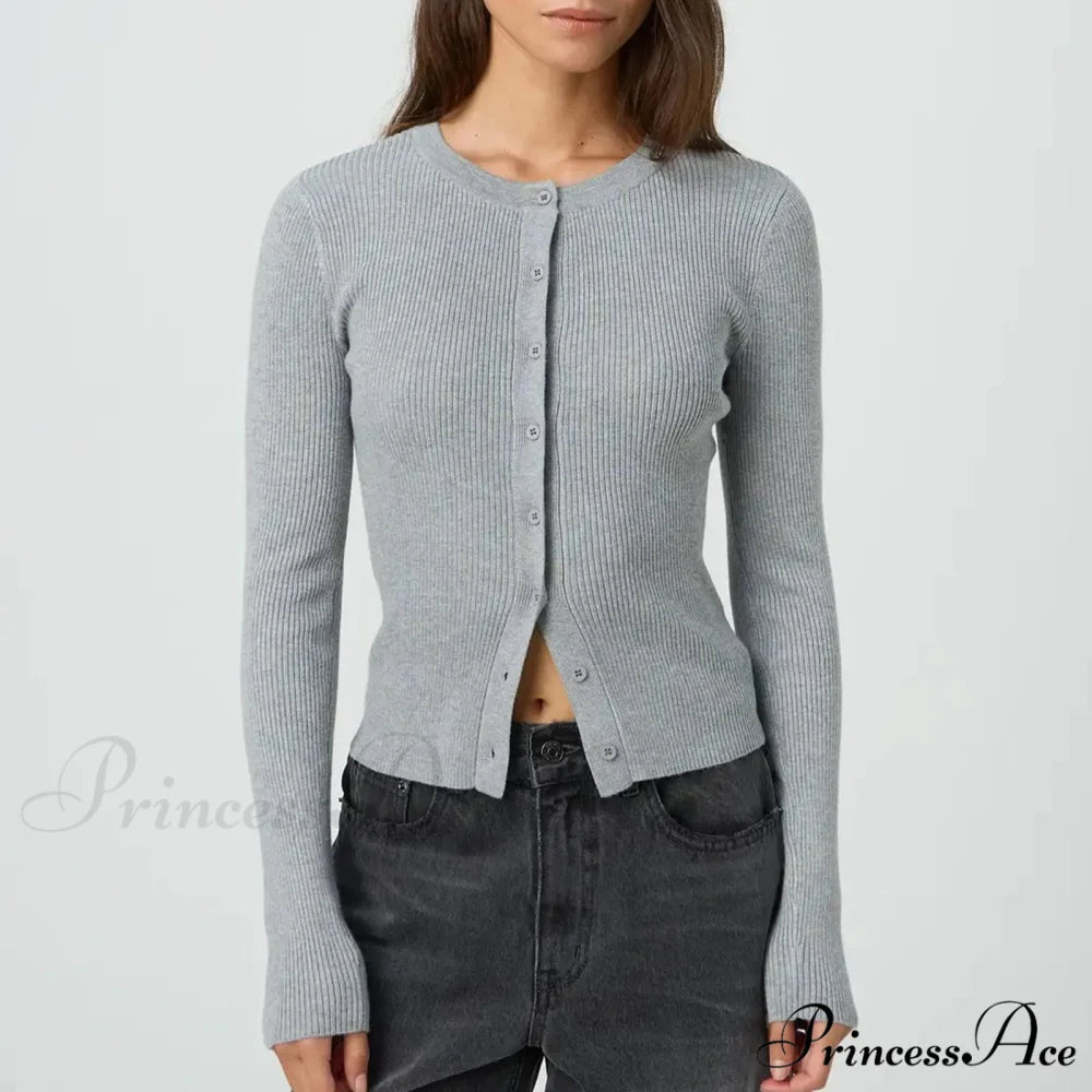 Durable Ridged Button Up Trim Knit Cardigan