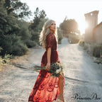 Durable Short Sleeve Lace V-neck Loose Maxi Boho Dress