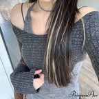 Durable Tank Fasten-Up Halter Open-Back Long Sleeve Knit Top