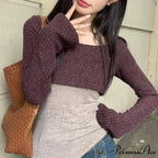 Durable Tank Fasten-Up Halter Open-Back Long Sleeve Knit Top