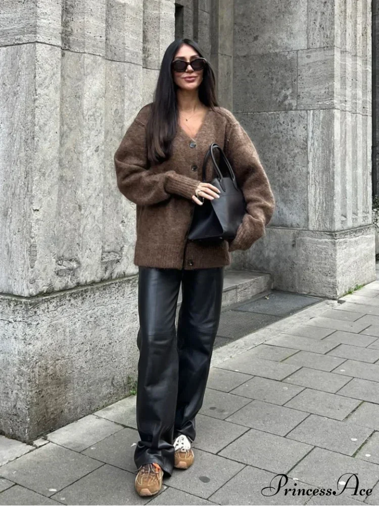 Durable V-neck Mohair Baggy Cardigan