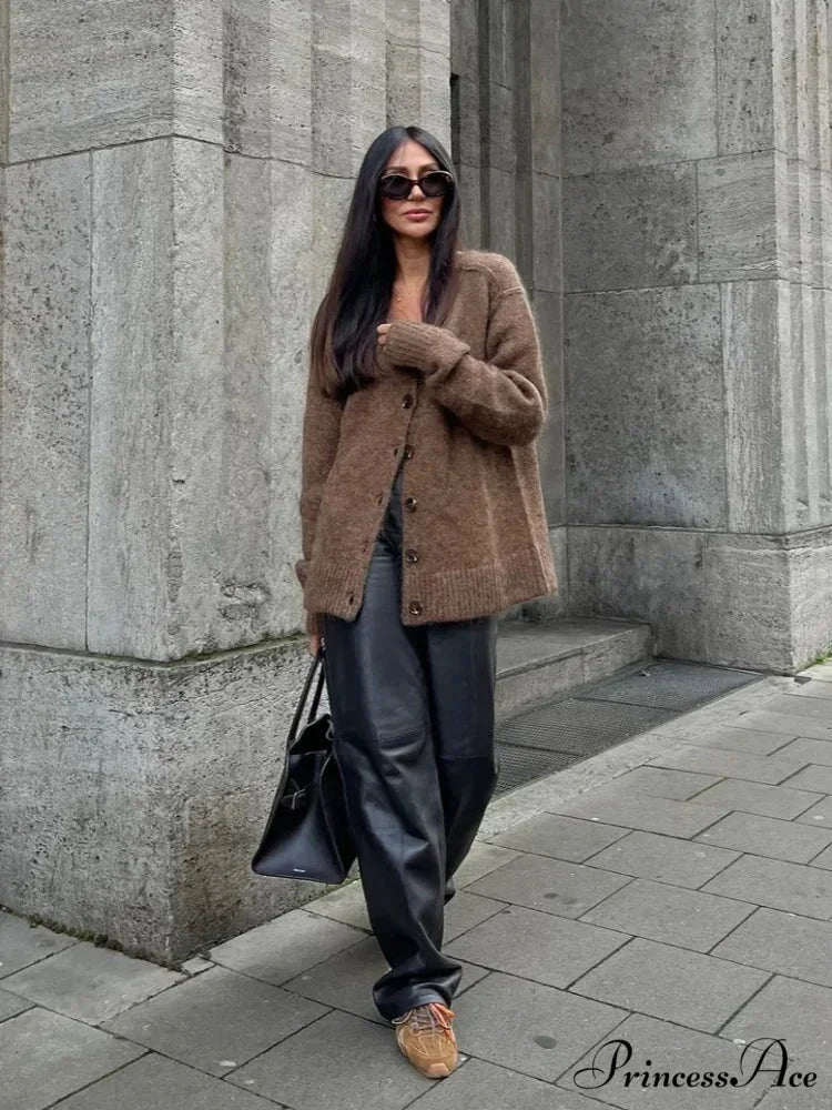 Durable V-neck Mohair Baggy Cardigan