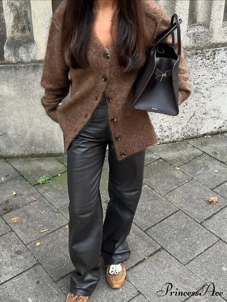 Durable V-neck Mohair Baggy Cardigan