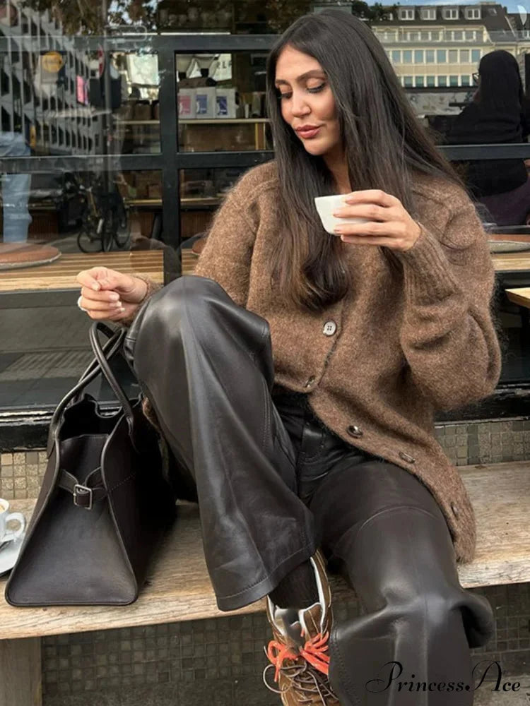 Durable V-neck Mohair Baggy Cardigan