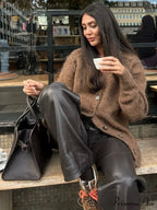 Durable V-neck Mohair Baggy Cardigan