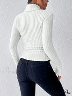 Dynamic Monochromatic High-Collar Trim-Fit Long Sleeve Top Women